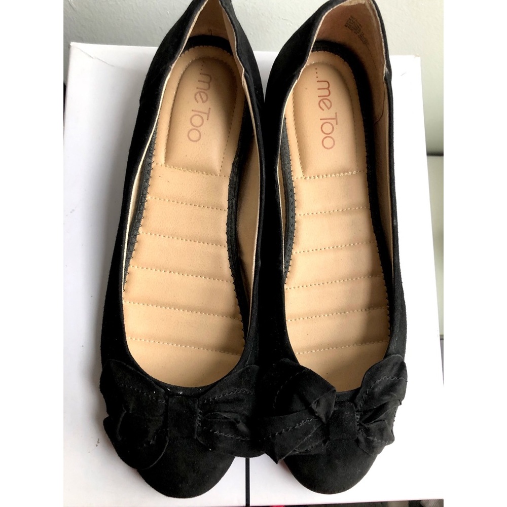 Black Suede Bow Ballet Wedge